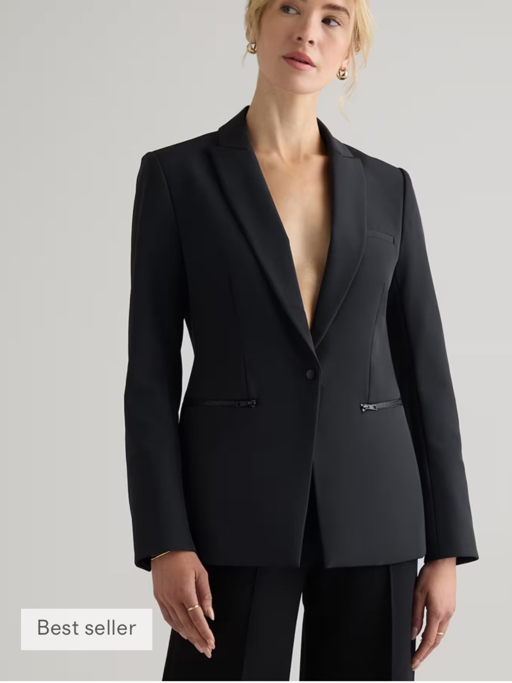 Quince Scuba Single-Breasted Convertible Blazer - Black